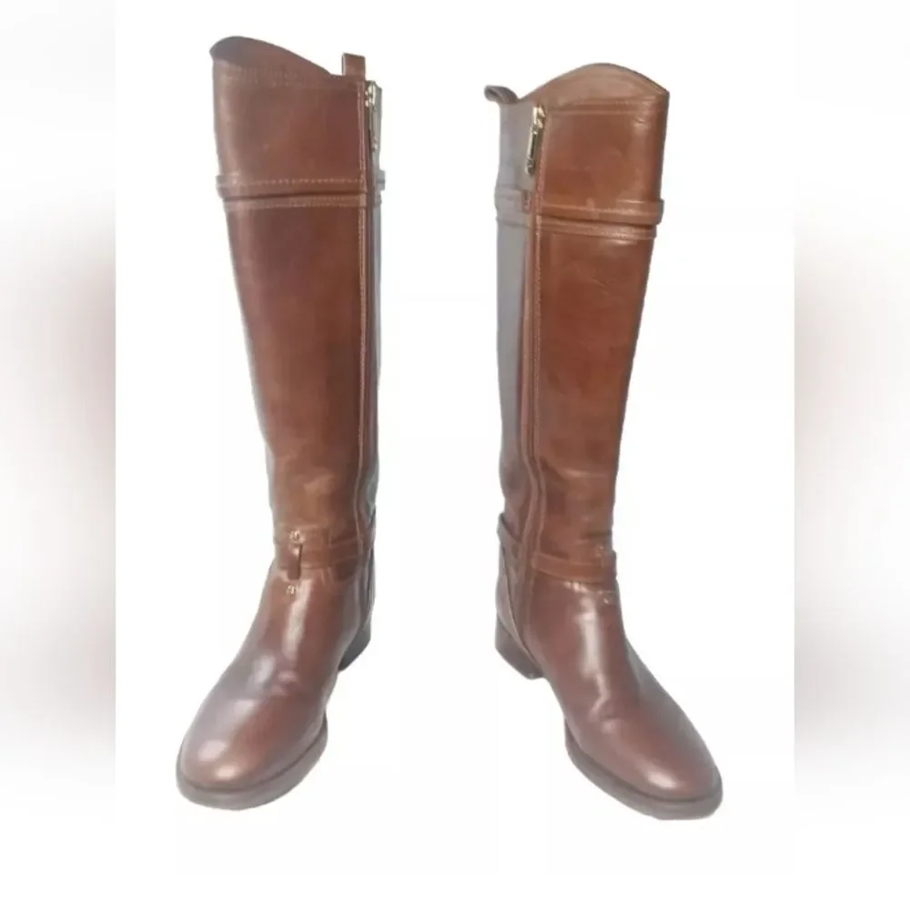 Tory Burch Calista Riding Boot Size 5.5 Cognac Brown Leather Retail $495